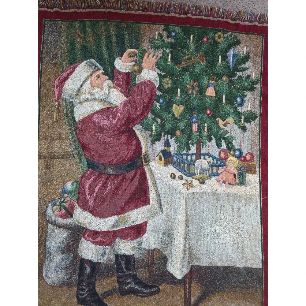 Vintage Martha Stewart Christmas Tapestry Throw Blanket Santa Claus 140